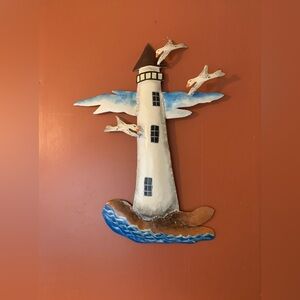 Metal Copper Vintage Ocean Wall Art Light House With Seagulls Home Decor 27”